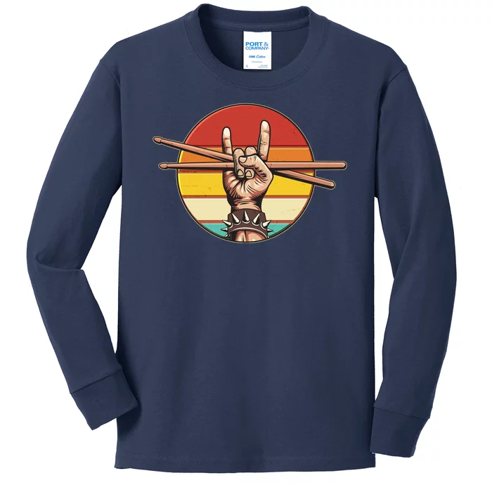 Vintage Rock One Drummer Drum Sticks Kids Long Sleeve Shirt