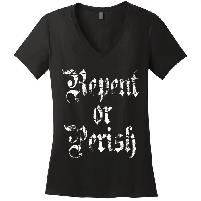 Vintage Repent or Parish Christian Women's V-Neck T-Shirt