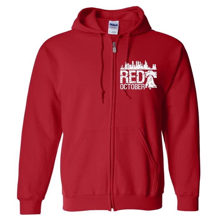 Vintage Red October Philly Philadelphia Skyline Baseball Full Zip Hoodie