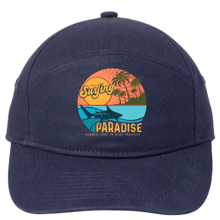 Vintage Retro Orignal Surfing Paradise Shark 7-Panel Snapback Hat