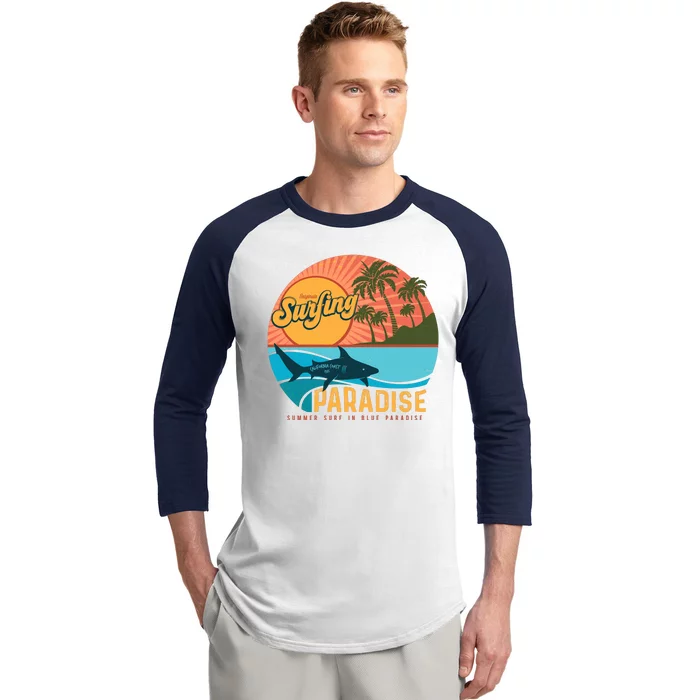 Vintage Retro Orignal Surfing Paradise Shark Baseball Sleeve Shirt