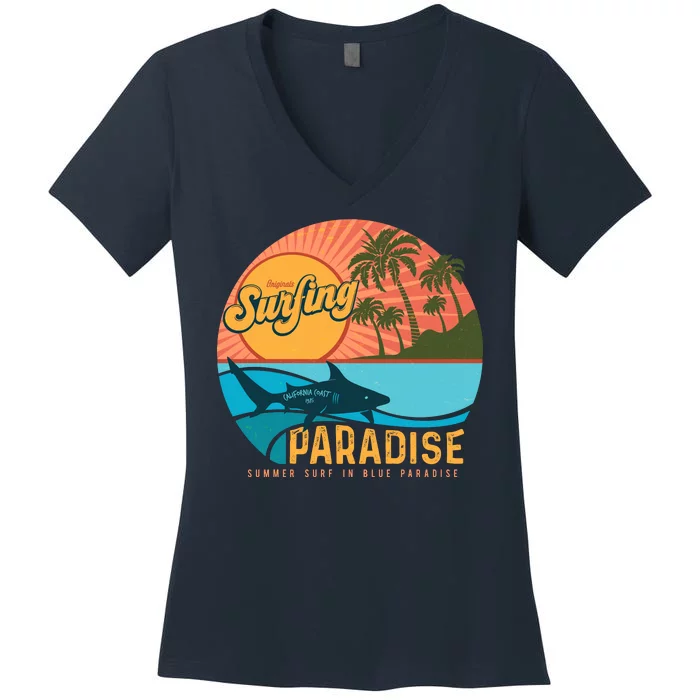 Vintage Retro Orignal Surfing Paradise Shark Women's V-Neck T-Shirt