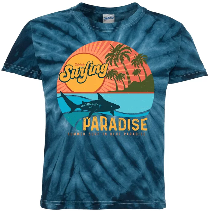 Vintage Retro Orignal Surfing Paradise Shark Kids Tie-Dye T-Shirt