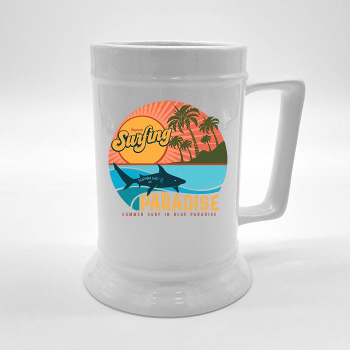 Vintage Retro Orignal Surfing Paradise Shark Front & Back Beer Stein