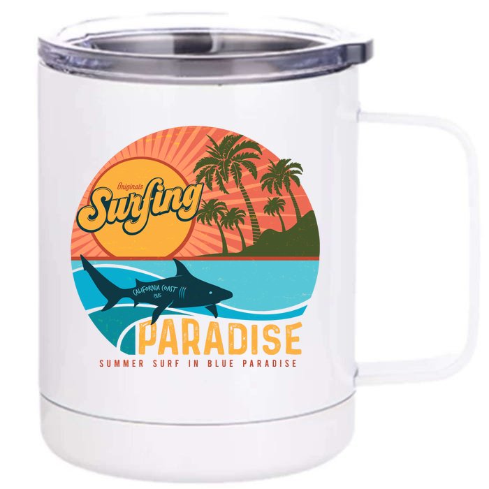 Vintage Retro Orignal Surfing Paradise Shark Front & Back 12oz Stainless Steel Tumbler Cup