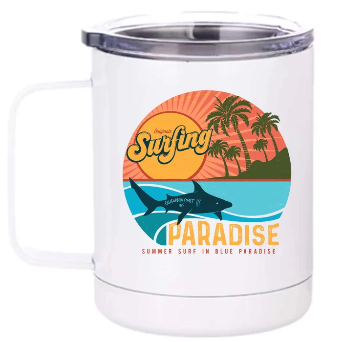 Vintage Retro Orignal Surfing Paradise Shark Front & Back 12oz Stainless Steel Tumbler Cup