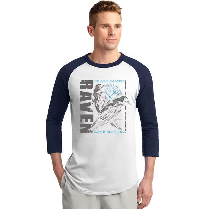 Valhalla Raven Odins Runes Norse Compass Viking Baseball Sleeve Shirt