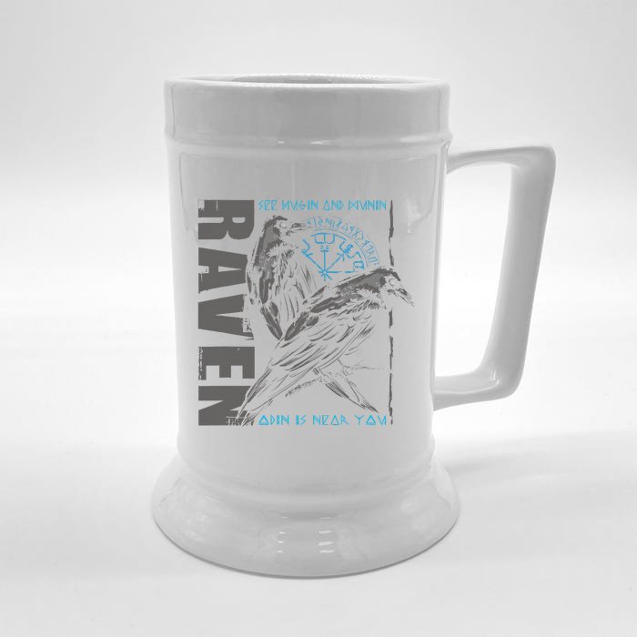 Valhalla Raven Odins Runes Norse Compass Viking Front & Back Beer Stein