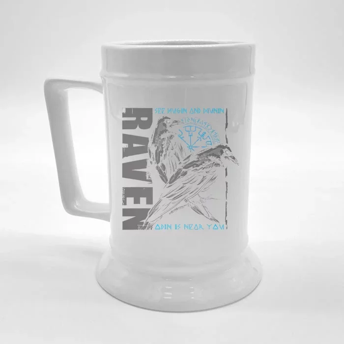 Valhalla Raven Odins Runes Norse Compass Viking Front & Back Beer Stein