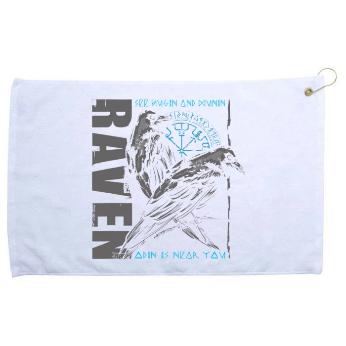 Valhalla Raven Odins Runes Norse Compass Viking Grommeted Golf Towel