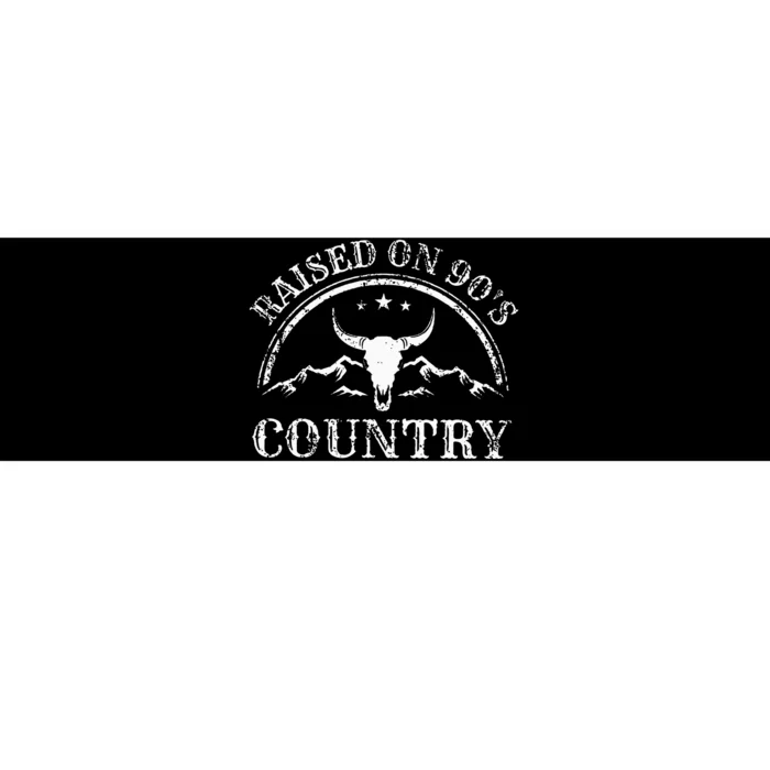 Vintage Raised On 90S Country Music Bull Skull Western Bumper Sticker