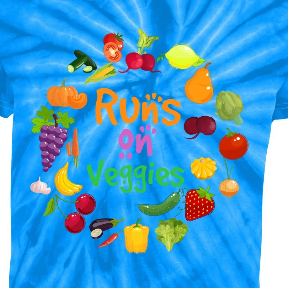 Vegan Runs On Veggies Vegetarian Vegan Day Vegetables Fruits Gift Kids Tie-Dye T-Shirt