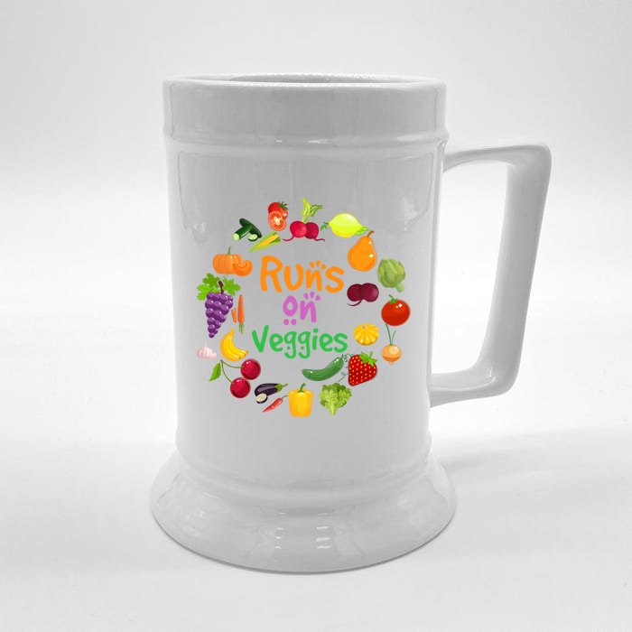 Vegan Runs On Veggies Vegetarian Vegan Day Vegetables Fruits Gift Front & Back Beer Stein