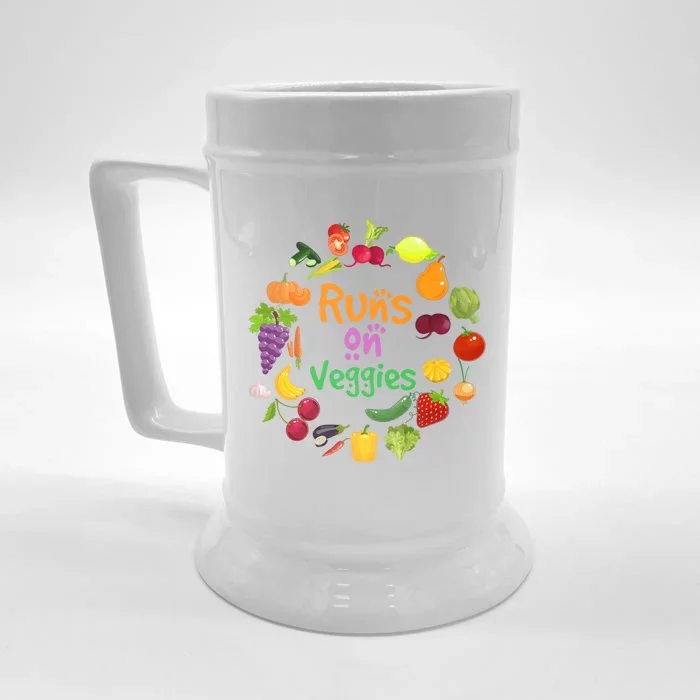 Vegan Runs On Veggies Vegetarian Vegan Day Vegetables Fruits Gift Front & Back Beer Stein