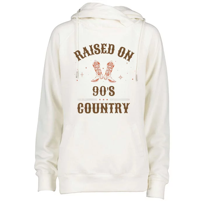 Vintage Raised On 90S Country Music Bull Skull Western Womens Funnel Neck Pullover Hood