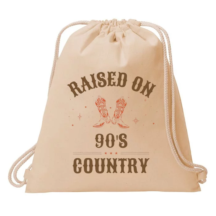 Vintage Raised On 90S Country Music Bull Skull Western Drawstring Bag