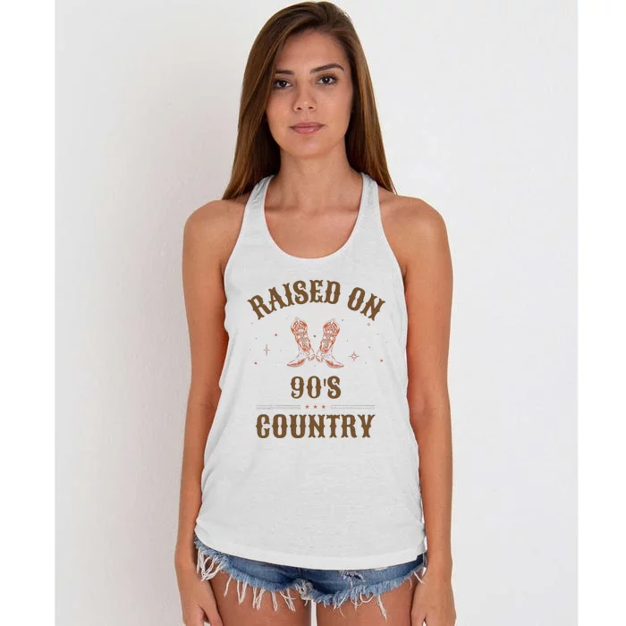 Vintage Raised On 90S Country Music Bull Skull Western Women's Knotted Racerback Tank