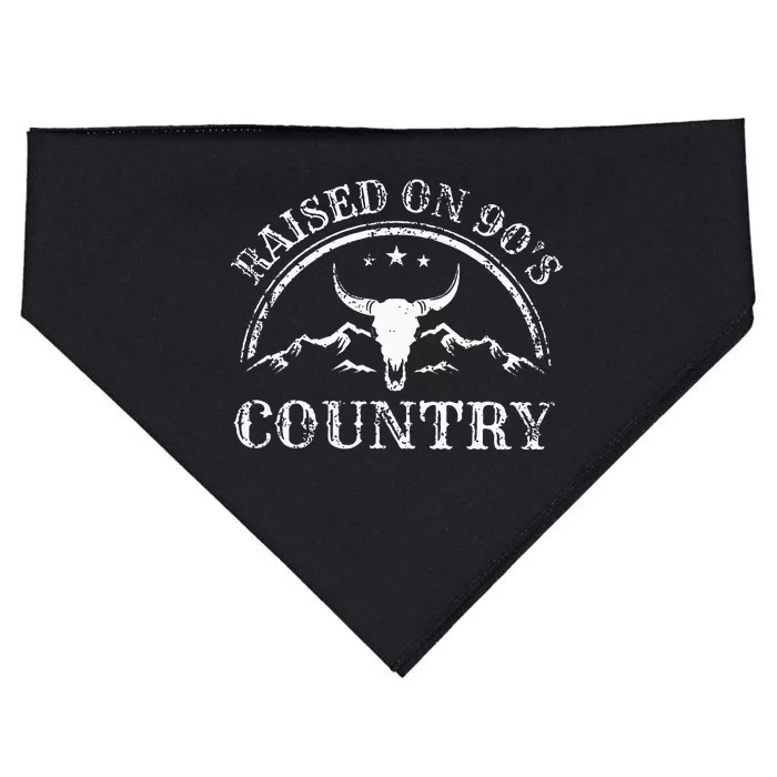 Vintage Raised On 90S Country Music Bull Skull Western USA-Made Doggie Bandana