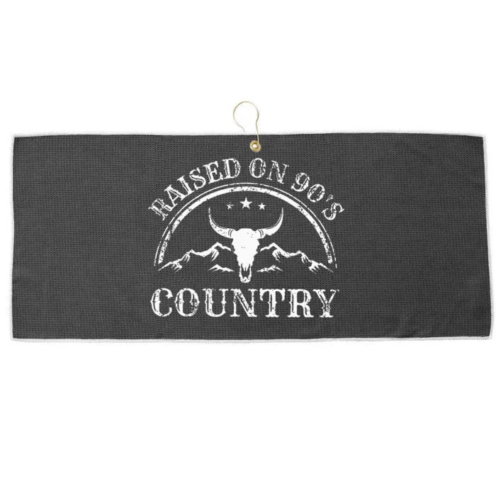 Vintage Raised On 90S Country Music Bull Skull Western Large Microfiber Waffle Golf Towel