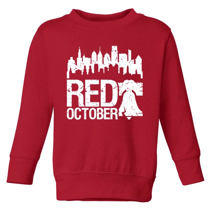 Vintage Red October Philadelphia Skyline Baseball Toddler Sweatshirt