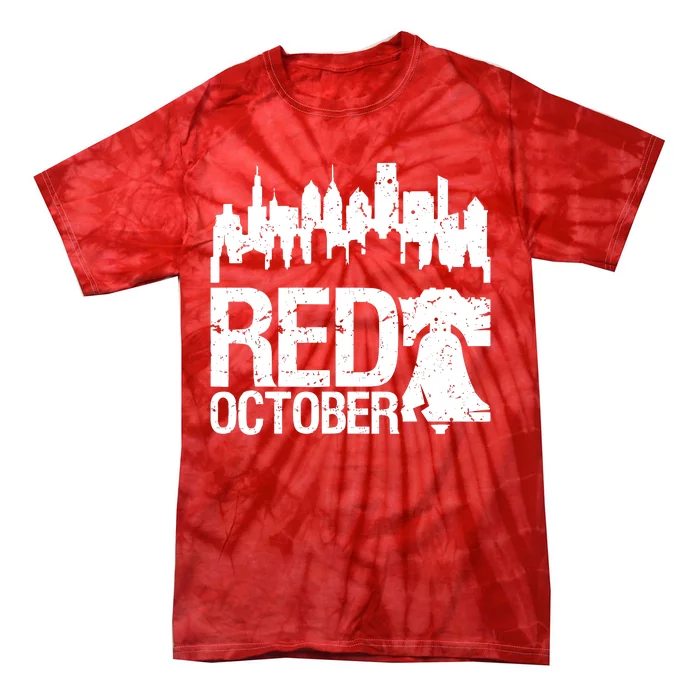 Vintage Red October Philadelphia Skyline Baseball Tie-Dye T-Shirt