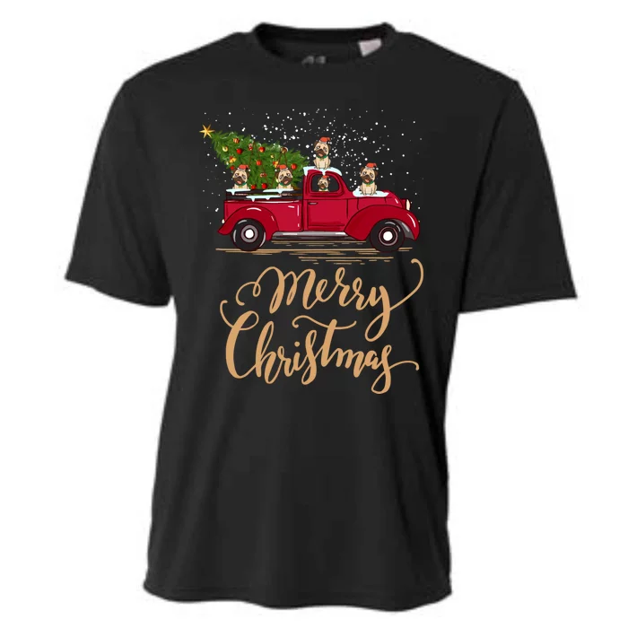 Vintage Retro Pug Drive Christmas Tree Truck Pug Christmas Funny Gift Cooling Performance Crew T-Shirt