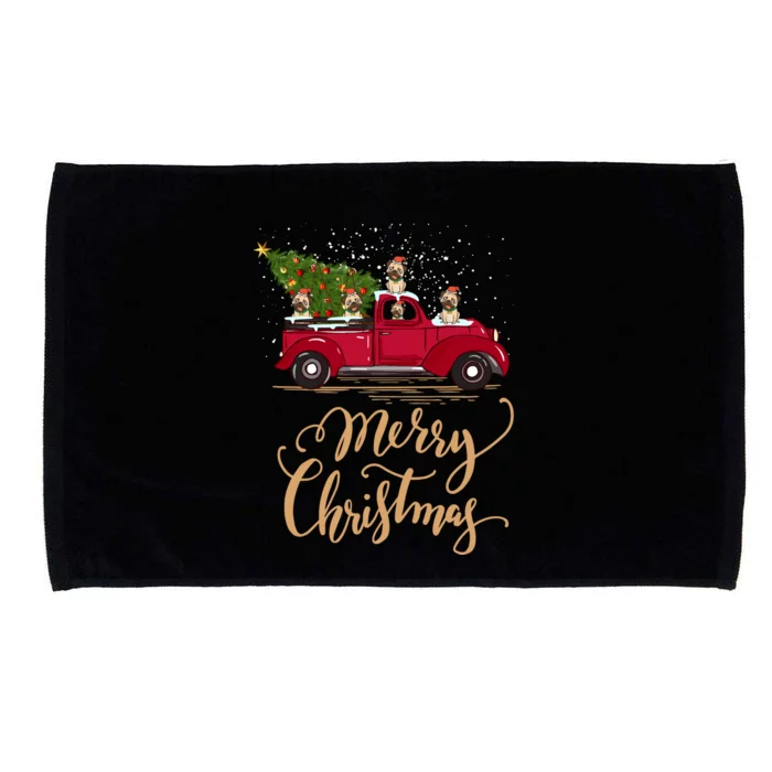 Vintage Retro Pug Drive Christmas Tree Truck Pug Christmas Funny Gift Microfiber Hand Towel