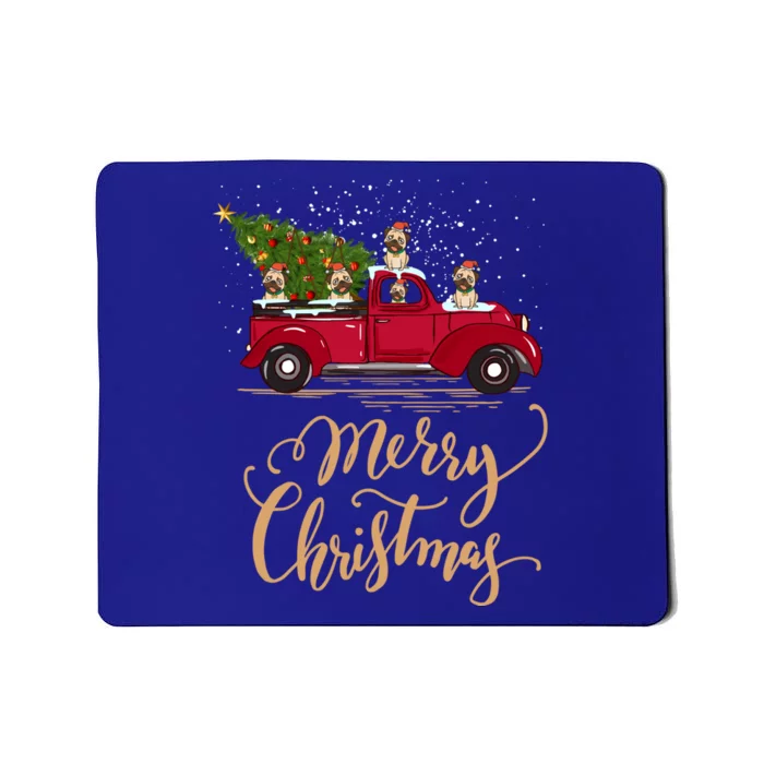 Vintage Retro Pug Drive Christmas Tree Truck Pug Christmas Funny Gift Mousepad