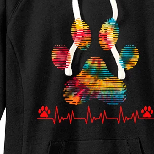 Veterinarian Rainbow Paw Print Heartbeat Vet Tech Gift Women's Fleece Hoodie