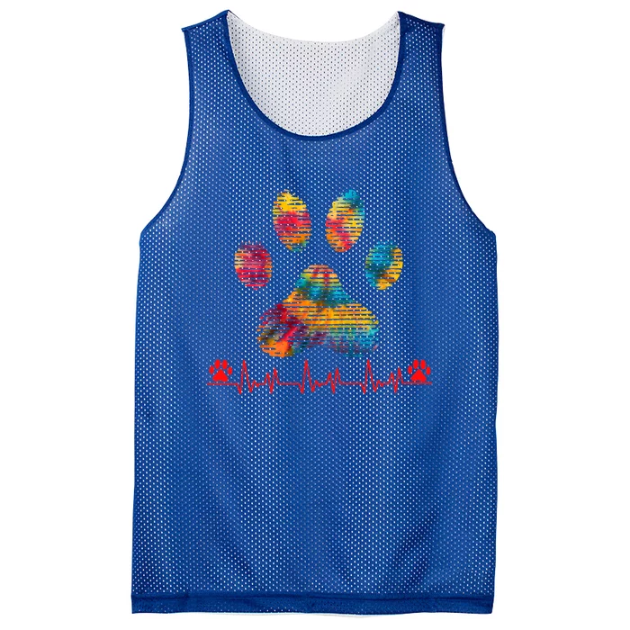 Veterinarian Rainbow Paw Print Heartbeat Vet Tech Gift Mesh Reversible Basketball Jersey Tank