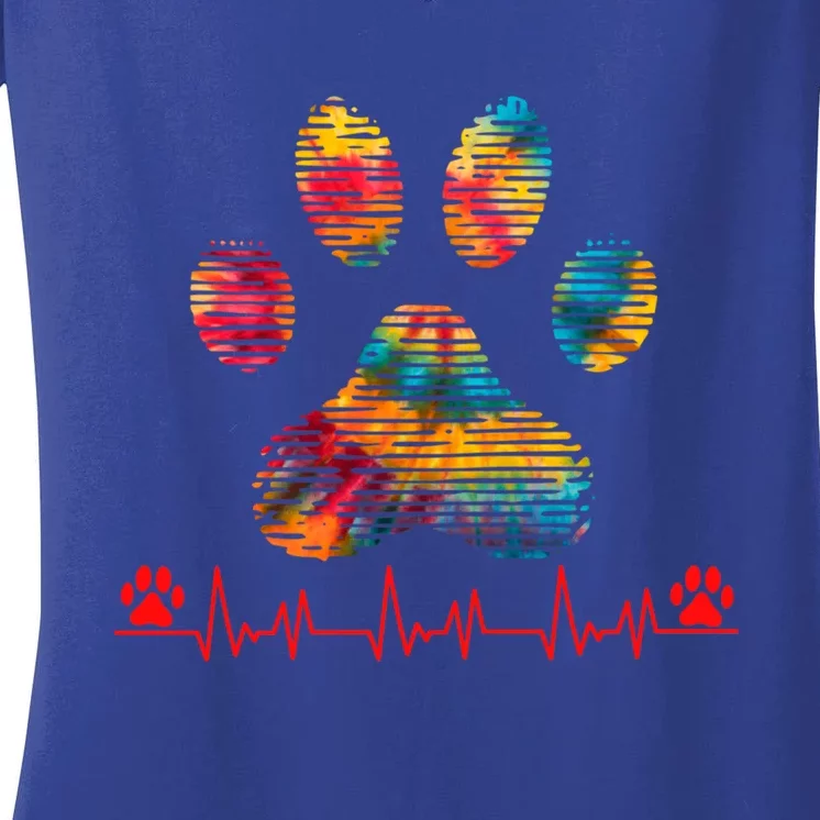 Veterinarian Rainbow Paw Print Heartbeat Vet Tech Gift Women's V-Neck T-Shirt