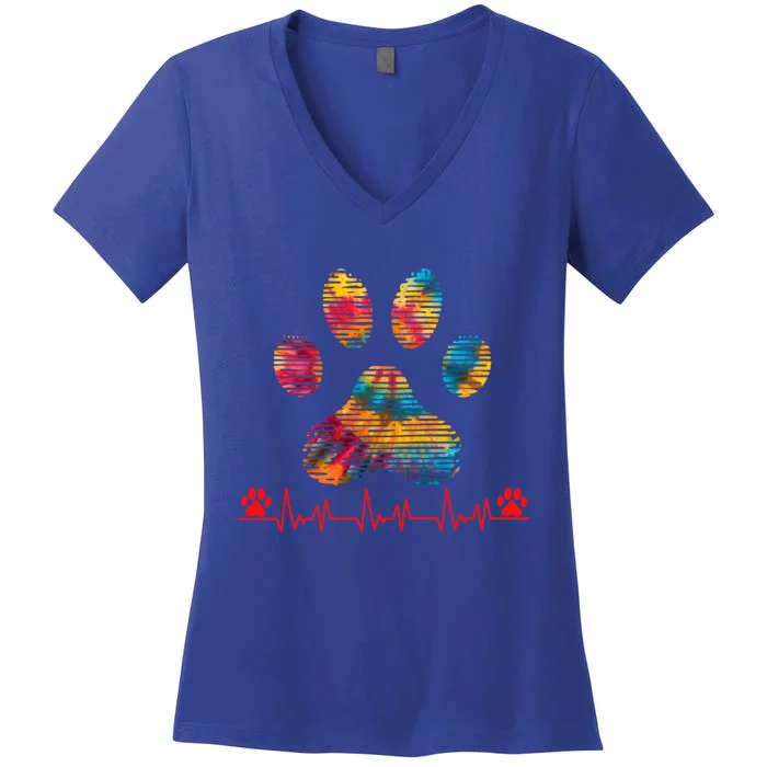 Veterinarian Rainbow Paw Print Heartbeat Vet Tech Gift Women's V-Neck T-Shirt