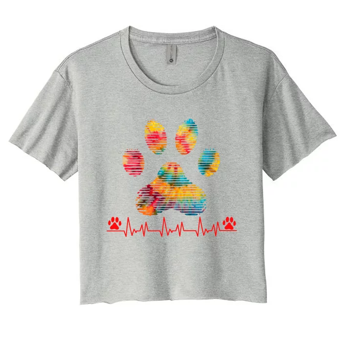 Veterinarian Rainbow Paw Print Heartbeat Vet Tech Gift Women's Crop Top Tee