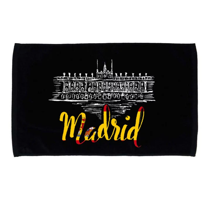 Vintage Royal Palace In Madrid With Spain Flag Microfiber Hand Towel