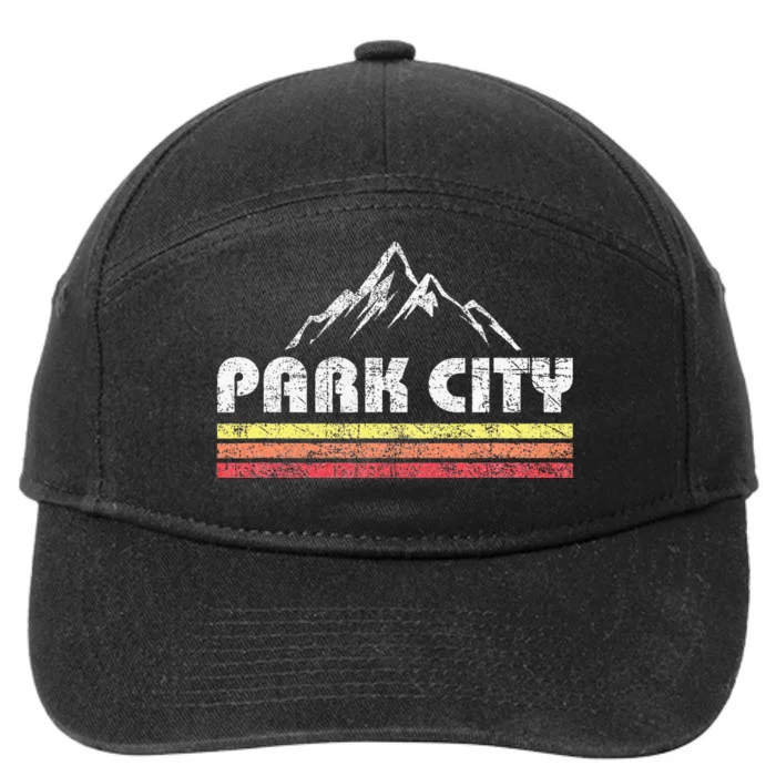 Vintage Retro Park City Utah Mountain Faded Bars Ski Sports 7-Panel Snapback Hat