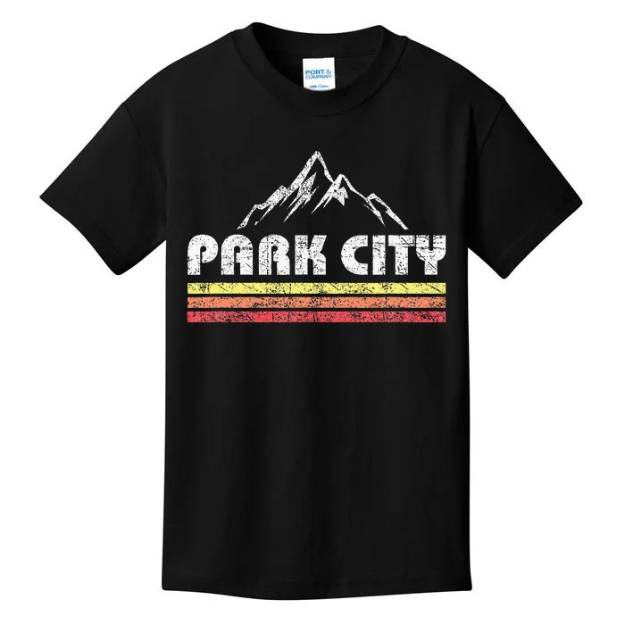 Vintage Retro Park City Utah Mountain Faded Bars Ski Sports Kids T-Shirt