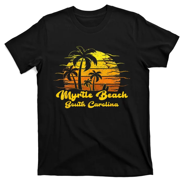 Vintage Retro Palm Tree Sunset South Carolina Myrtle Beach T-Shirt