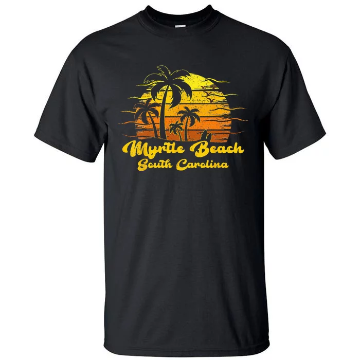 Vintage Retro Palm Tree Sunset South Carolina Myrtle Beach Tall T-Shirt