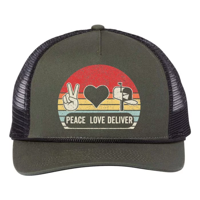 Vintage Retro Peace Love Deliver Post Box Cute Postal Worker Retro Rope Trucker Hat Cap