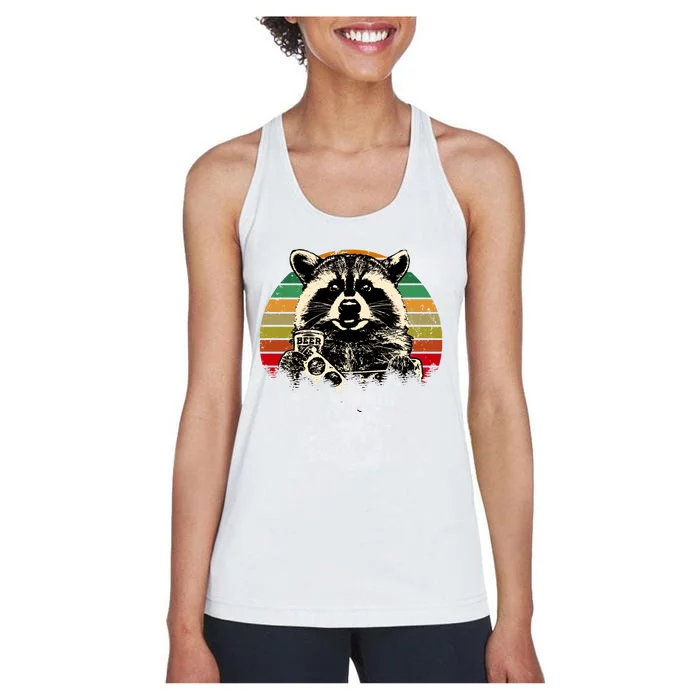 Vintage Raccoon Pizza And Beer Women's Racerback Tank