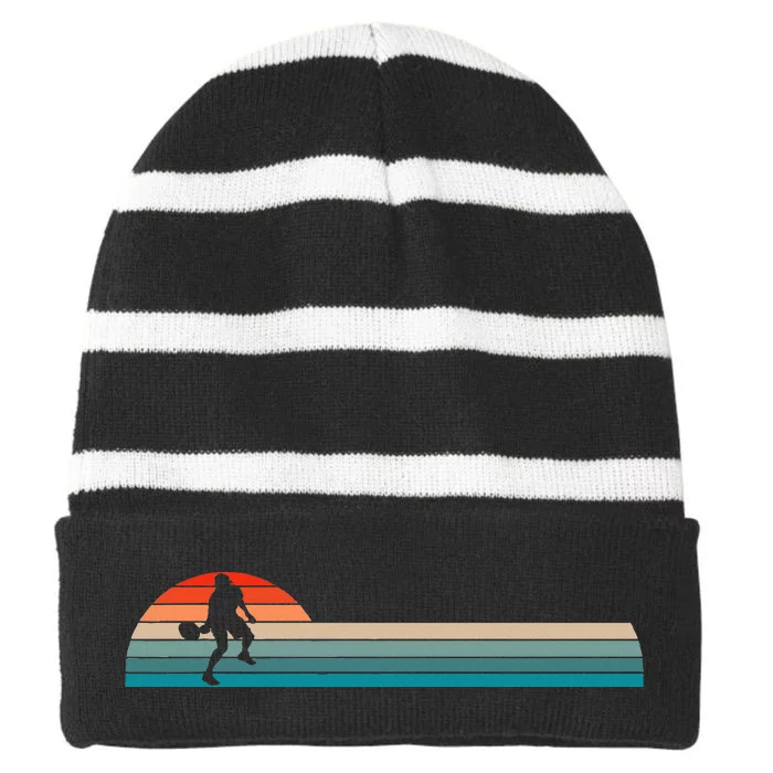 Vintage Retro Pickleball Player Striped Beanie with Solid Band