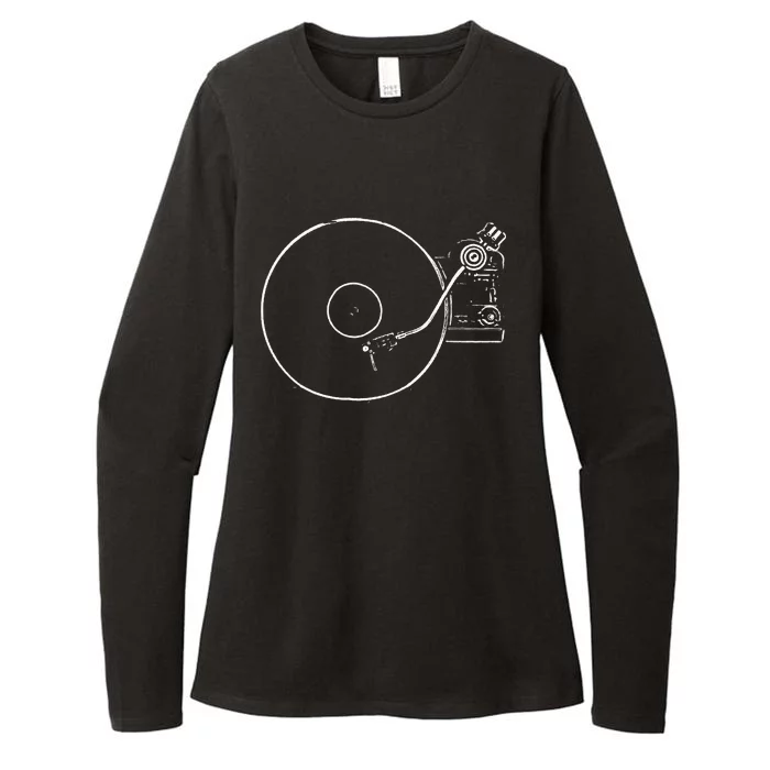 Vinyl Record Player Sketch Drawing Womens CVC Long Sleeve Shirt