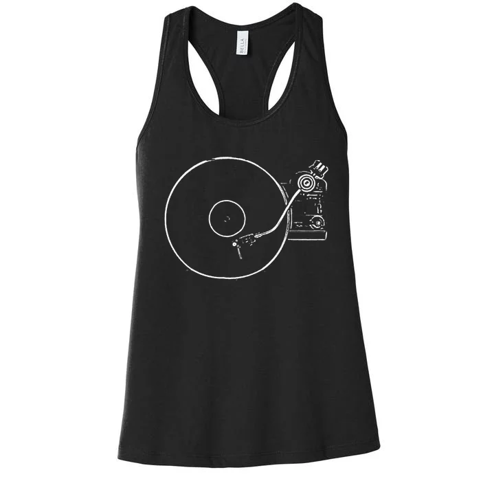 Vinyl Record Player Sketch Drawing Women's Racerback Tank