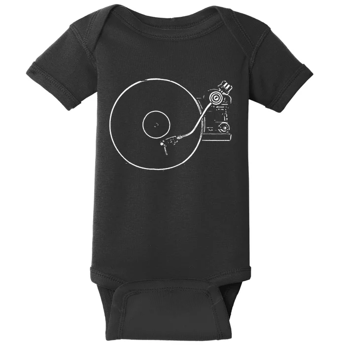 Vinyl Record Player Sketch Drawing Baby Bodysuit