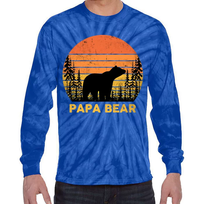 Vintage Retro Papa Bear Distressed Graphic Cute Gift Tie-Dye Long Sleeve Shirt