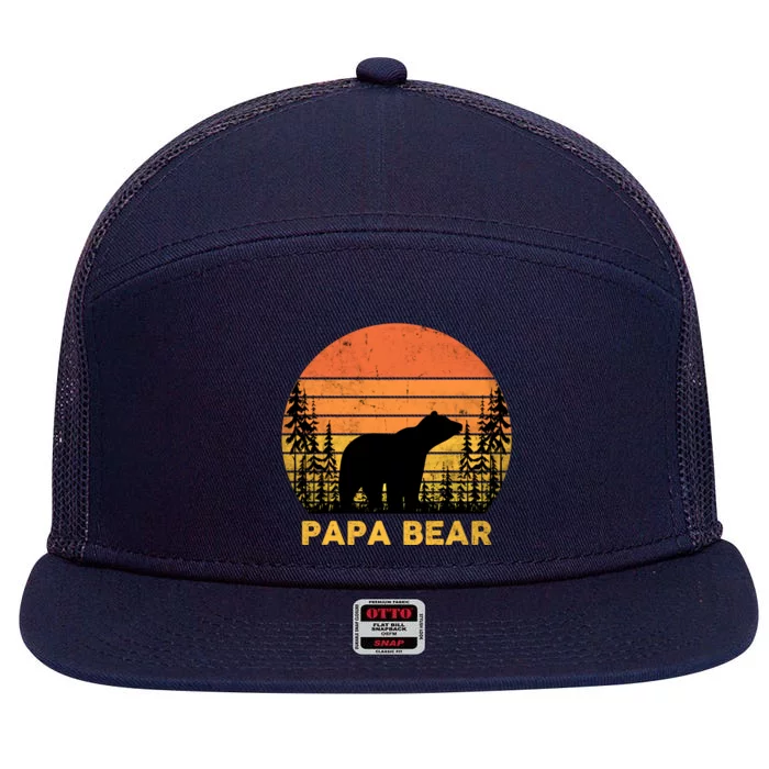 Vintage Retro Papa Bear Distressed Graphic Cute Gift 7 Panel Mesh Trucker Snapback Hat