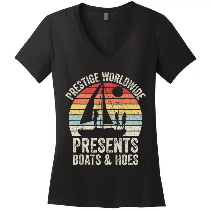 Vintage Retro Prestige Worldwide Presents Boats And Hoes Women's V-Neck T-Shirt