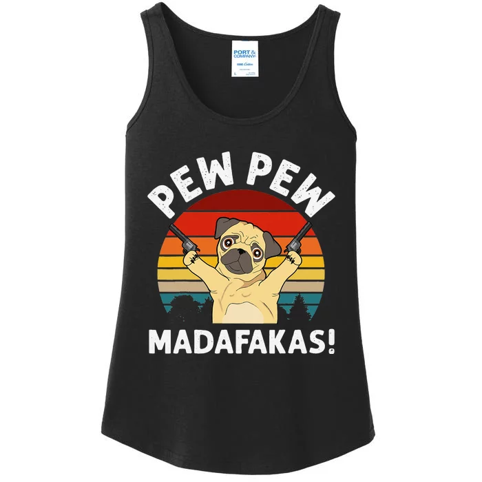 Vintage Retro Pug Pew Pew Madafakas! funny Pug pew pew Ladies Essential Tank