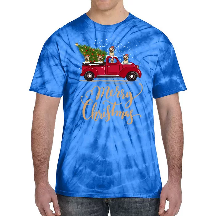 Vintage Retro Pug Drive Christmas Tree Truck Pug Christmas Gift Tie-Dye T-Shirt