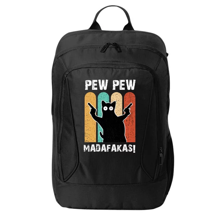 Vintage Retro Pew Pew Madafakas Crazy Cat Funny Gamer Gift City Backpack